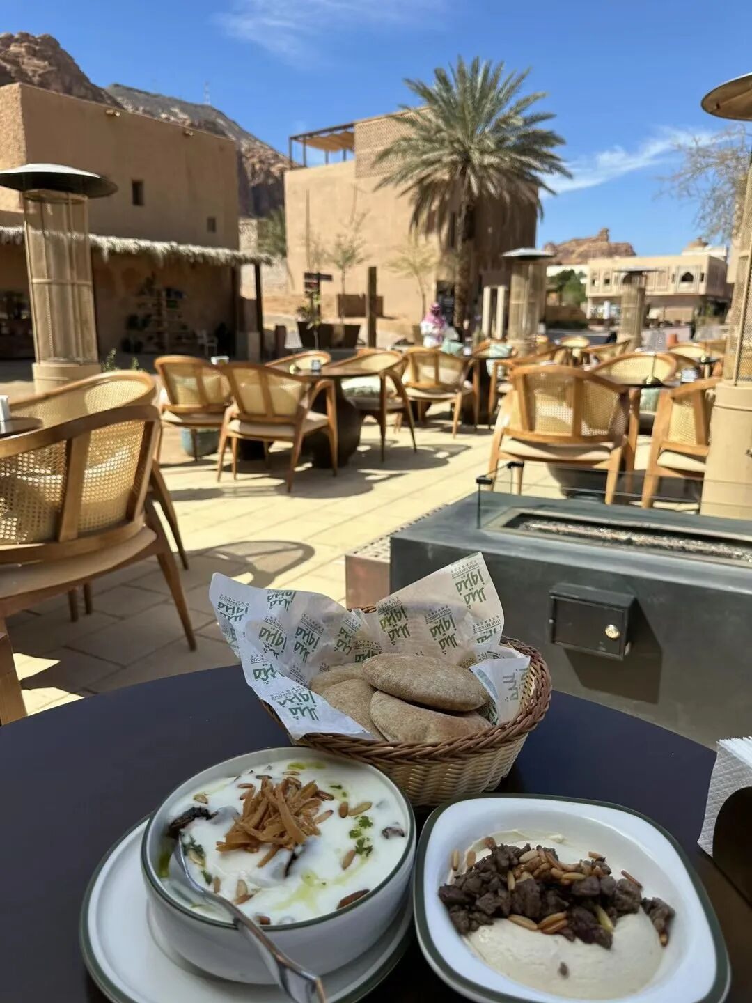 Lunch at Villa Fayrouz, with the old-town setting beyond the table.