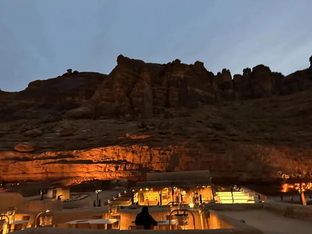 A hospitality setting in the valley after dark.
