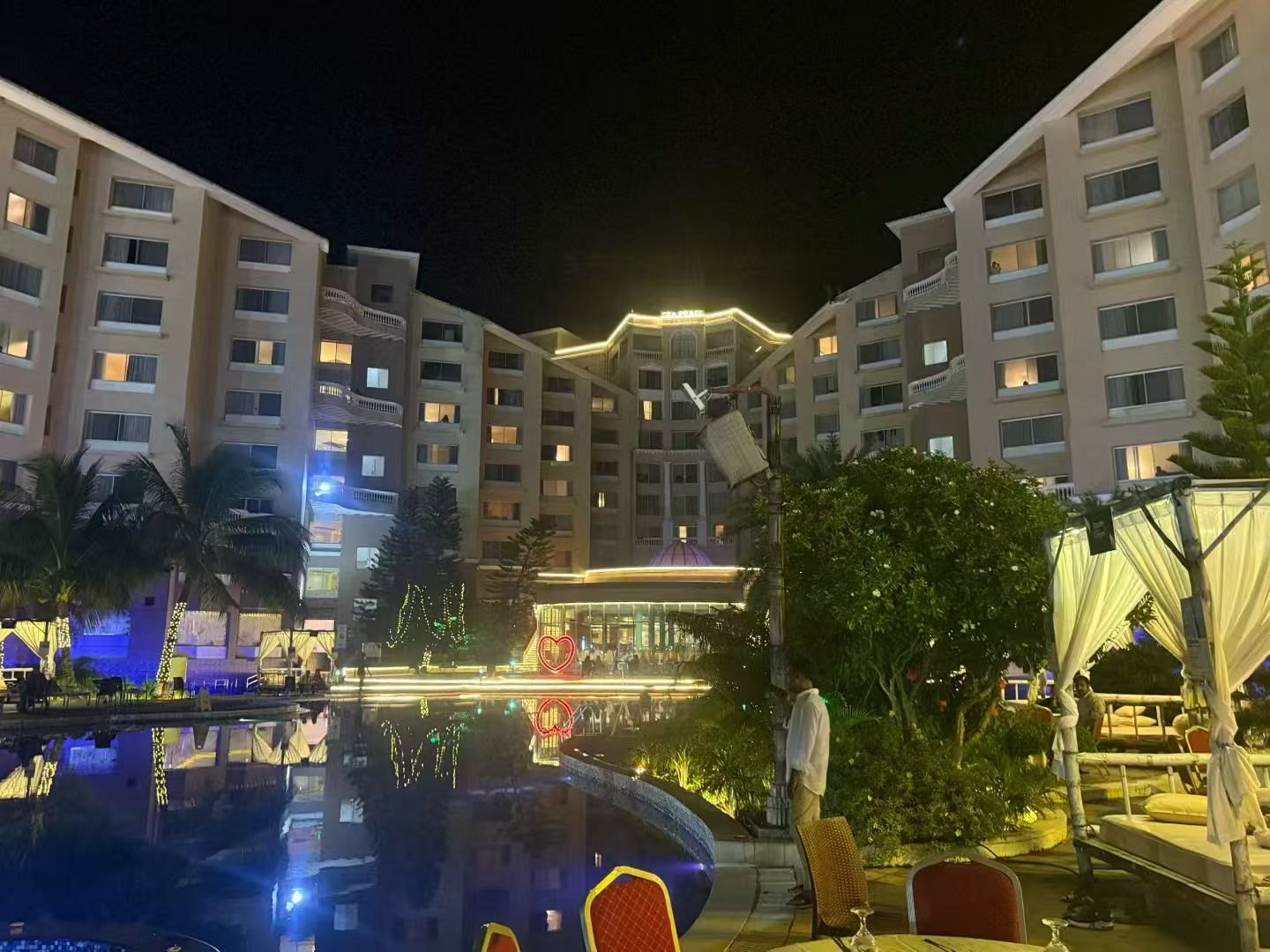 A hotel pool photographed during the Cox’s Bazar part of the journey.