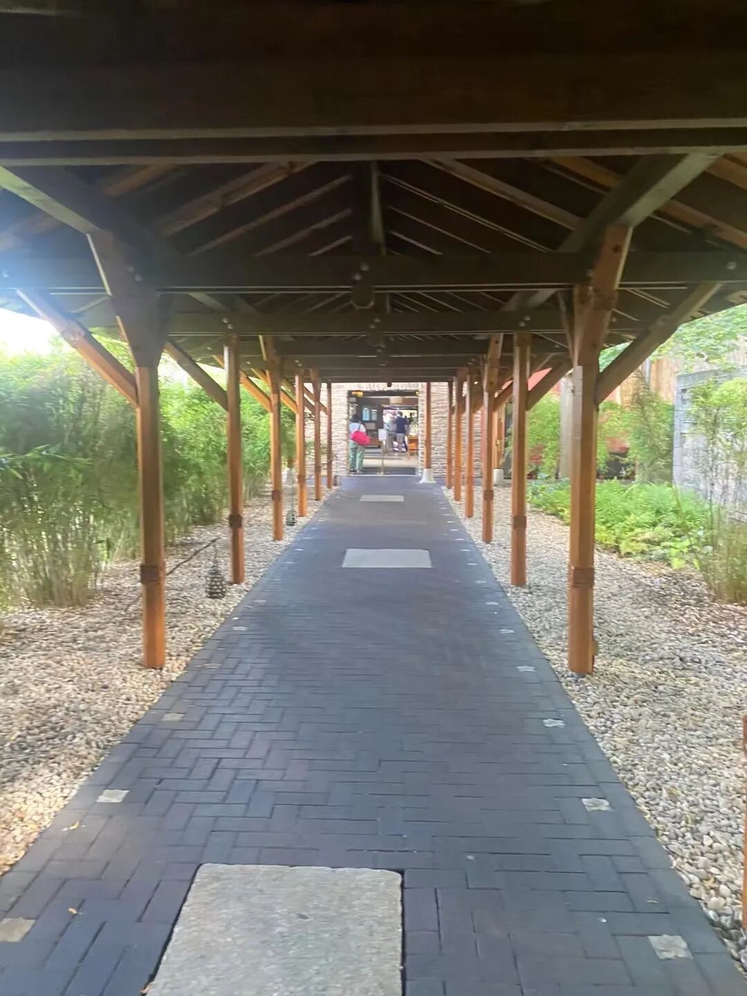 The covered timber walkway at Vabali, recovered from the photographs in my travel account.
