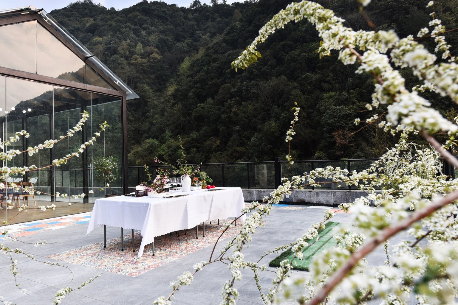 An outdoor setting beside the building.