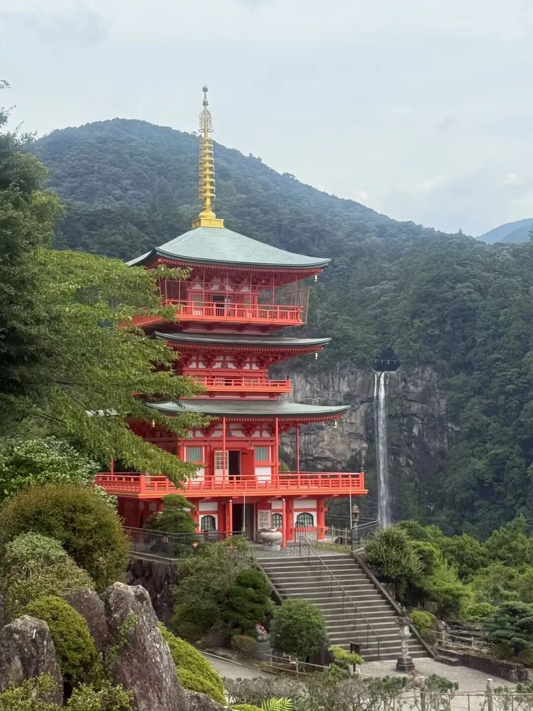 The pagoda and waterfall in the Nachi landscape.