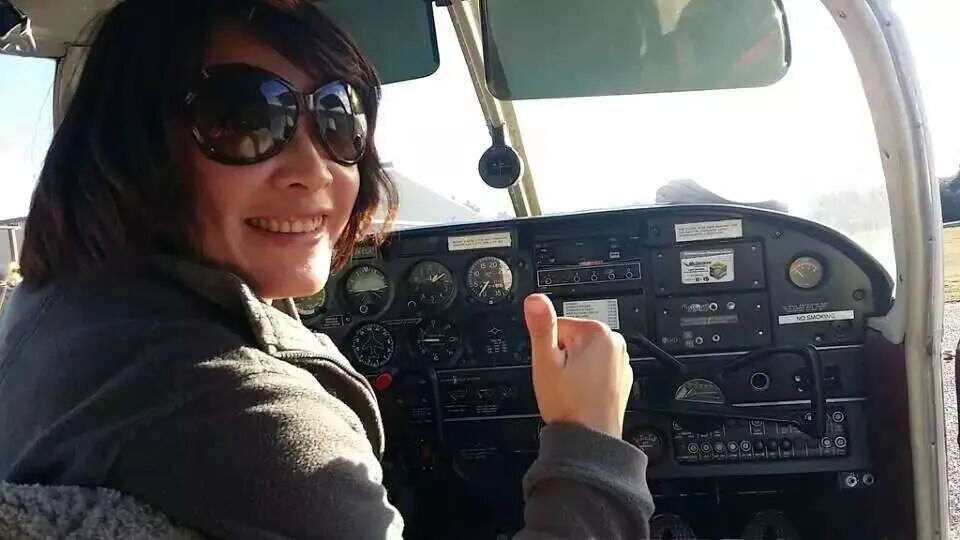 In the cockpit during the flying lesson.