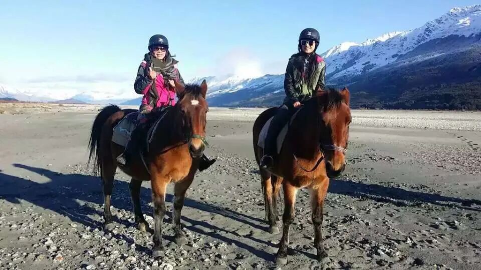 My daughter and I on horseback, from the photographs in our New Zealand travel account.