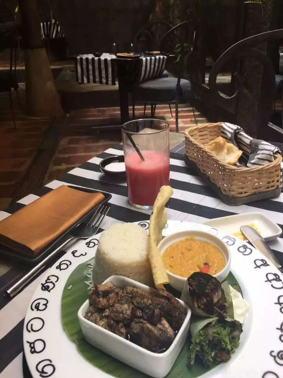 A meal from the journey, with the table setting as part of the memory.
